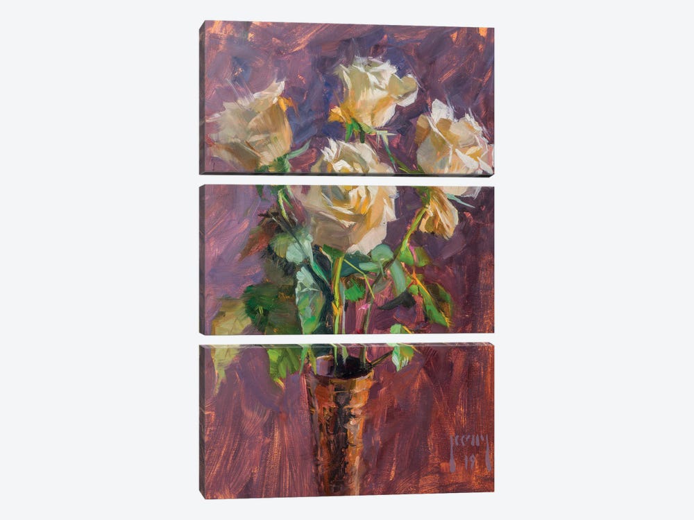 Four White Roses by Alex Kelly 3-piece Canvas Art