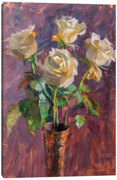 Four White Roses Canvas Art Print - Alex Kelly