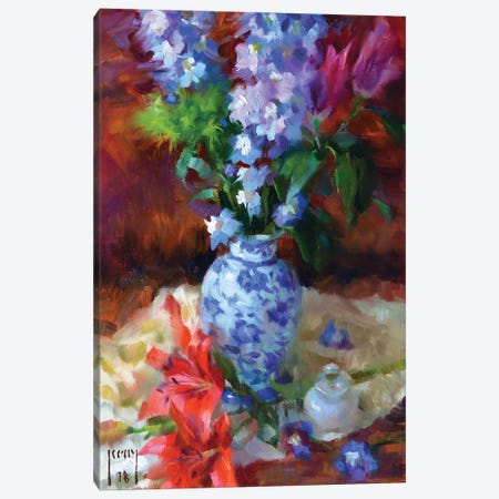 Lilies And Delphiniums Canvas Print #AXY37} by Alex Kelly Canvas Wall Art