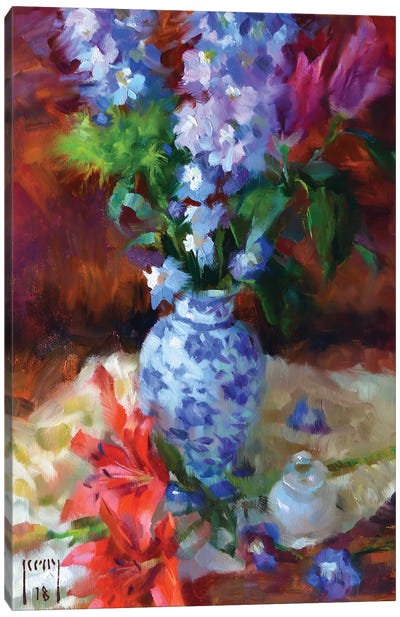 Lilies And Delphiniums Canvas Art Print - Alex Kelly