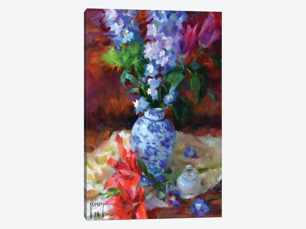 Lilies And Delphiniums by Alex Kelly 1-piece Canvas Wall Art