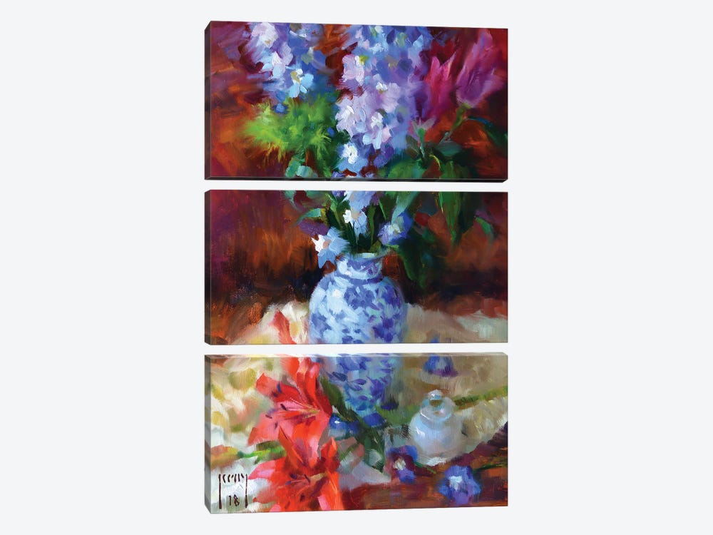 Lilies And Delphiniums by Alex Kelly 3-piece Canvas Art