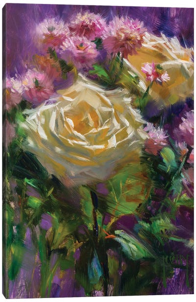 Roses And Chrysanthemums Canvas Art Print - Alex Kelly