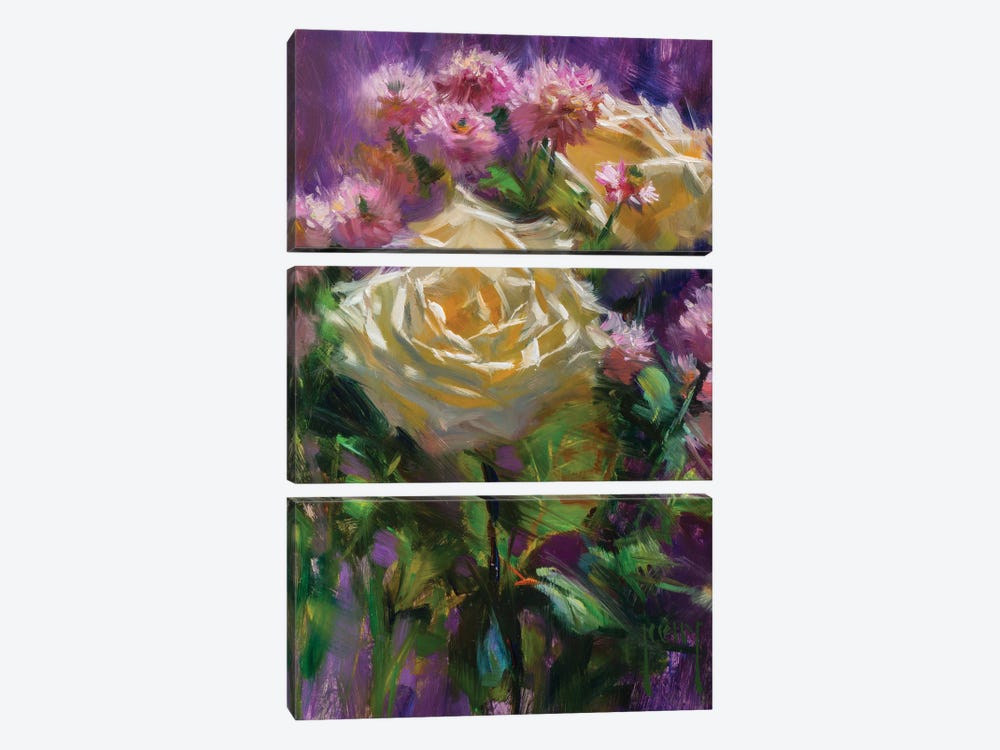 Roses And Chrysanthemums by Alex Kelly 3-piece Art Print