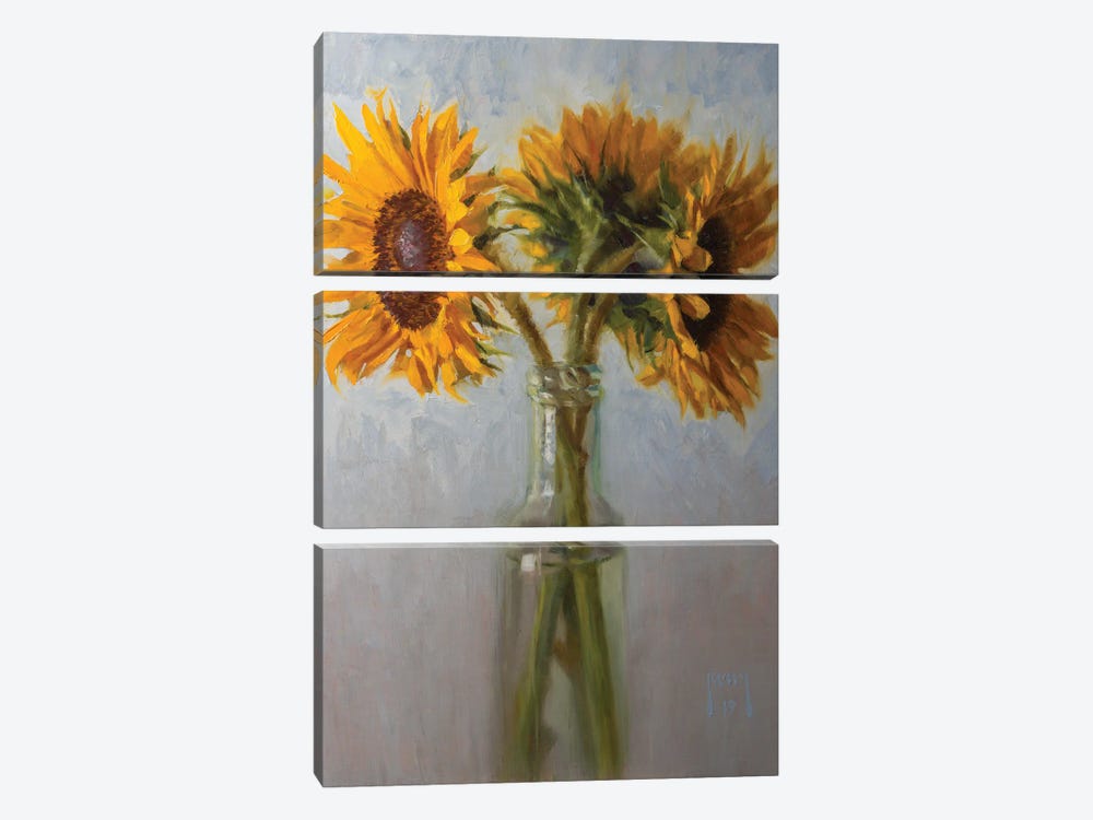 Sunflowers In An Old Bottle by Alex Kelly 3-piece Canvas Artwork