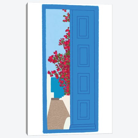 Blue Santorini Door Canvas Print #AYA1} by Amaya Canvas Art