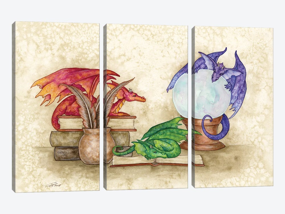 Dragons In The Library by Amy Brown 3-piece Canvas Artwork
