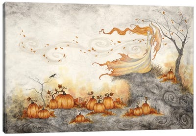 Whispers In The Pumpkin Patch Canvas Art Print - Mixed Media Art