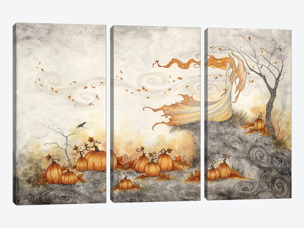 Whispers In The Pumpkin Patch by Amy Brown 3-piece Canvas Art Print