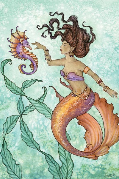 Shy Seahorse by Amy Brown framed canvas print