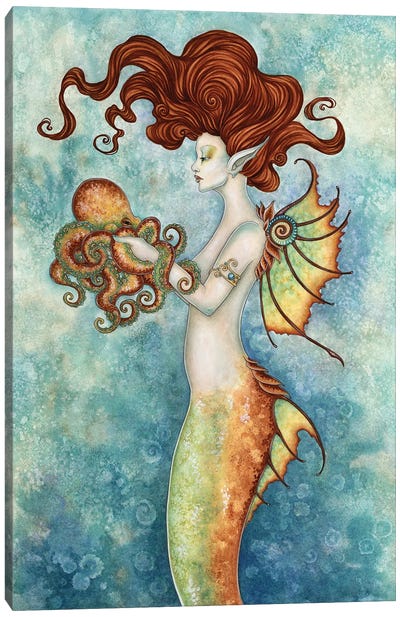 Mermaid And Octopus Canvas Art Print - Octopus Art