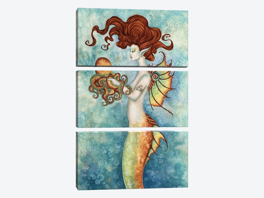 Mermaid And Octopus by Amy Brown 3-piece Canvas Art Print