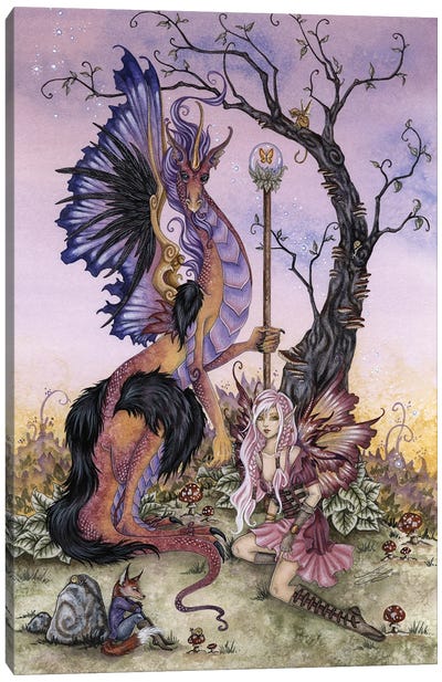Gathering At Dawn Canvas Art Print - Friendly Mythical Creatures