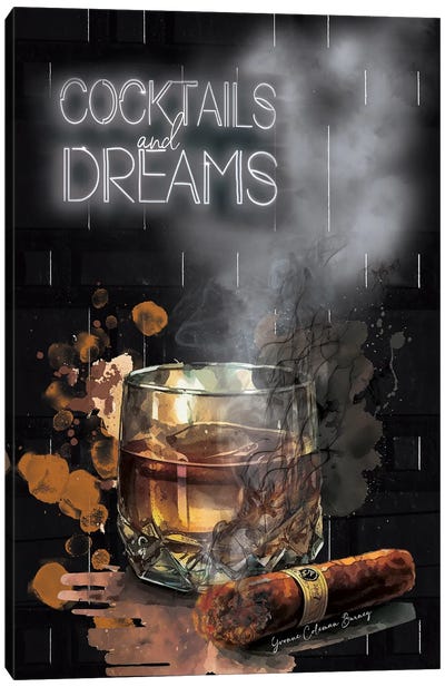 Cocktails And Dreams Canvas Art Print - Food & Drink Typography