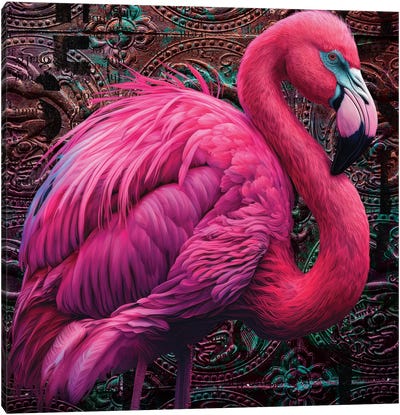 Feathered Chrome Canvas Art Print - Flamingo Art