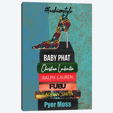 Framed Canvas Art (Champagne) - Bubu Heels on Fashion Book Stack and LV Bag by Pomaikai Barron ( Holiday & Seasonal > Classroom Wall Art > Reading 
