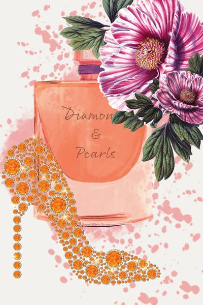 Perfume Bottles: Orange Diamond Shoe Flower by Art By Choni