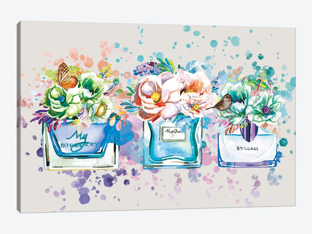 Perfume, Flowers, & Butterflies Blue by Art By Choni 1-piece Canvas Artwork