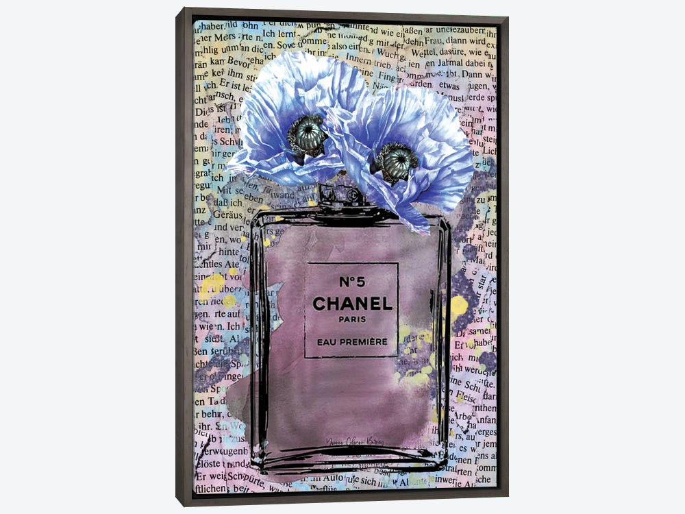 Perfume Chanel Five With Red Flowers 24 in x 32 in Framed