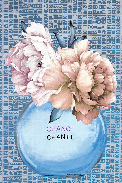 Framed Canvas Art (Champagne) - Blue Chanel by Art by Choni ( Fashion > Hair & Beauty > Perfume Bottles art) - 26x18 in