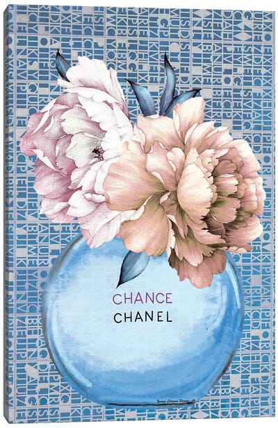 Blue Chanel Canvas Art Print - Perfume Bottle Art