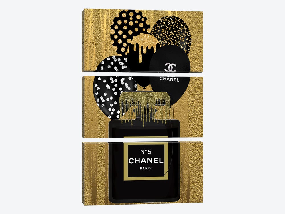Gold And Black Chanel by Art By Choni 3-piece Canvas Print