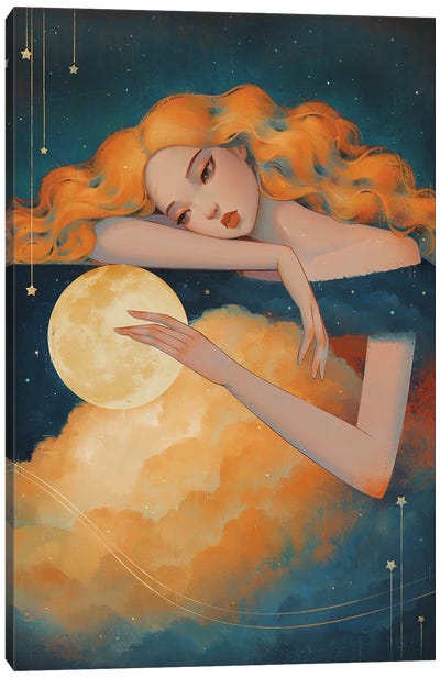 Cloud Moon I Canvas Art Print - Orange & Teal