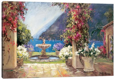 Seaside Fountain Canvas Art Print - Current Day Impressionism Art