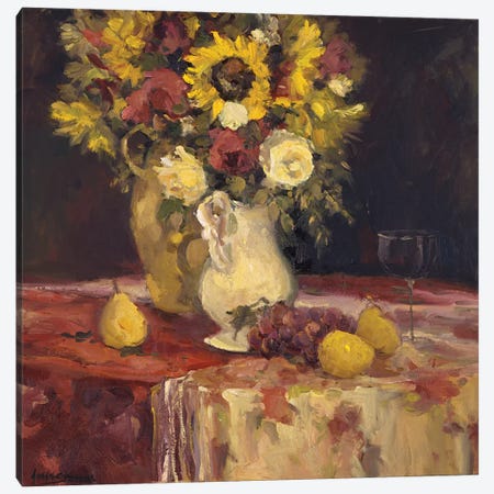 Sunflowers And Wine Canvas Print #AYN36} by Allayn Stevens Canvas Art