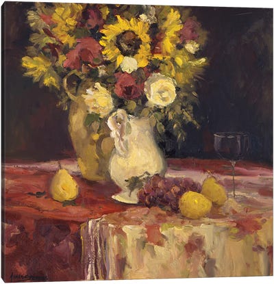 Sunflowers And Wine Canvas Art Print