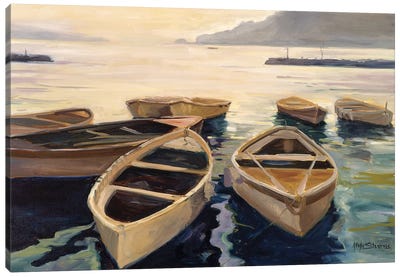 Sunset Marina Canvas Art Print - Canoe Art
