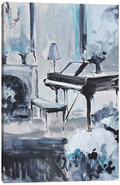 Piano In Blue III Canvas Art Print - Piano Art