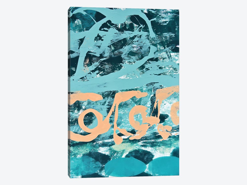 High Tide: Abstract Painting In Blues And Coral by Alyssa Hamilton 1-piece Canvas Art Print