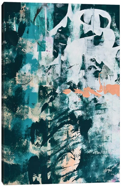 Gentle Power: An Abstract Painting In Greens And White Canvas Art Print - Teal Abstract Art