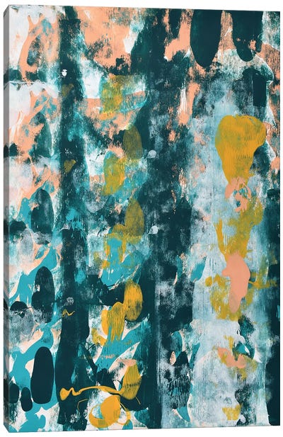 August Heat: A Vibrant Abstract Painting In Greens, Pinks, And Yellows Canvas Art Print - Alyssa Hamilton