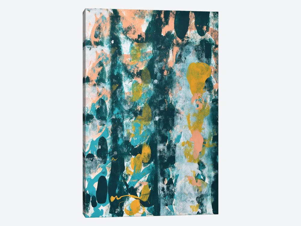 August Heat: A Vibrant Abstract Painting In Greens, Pinks, And Yellows by Alyssa Hamilton 1-piece Art Print