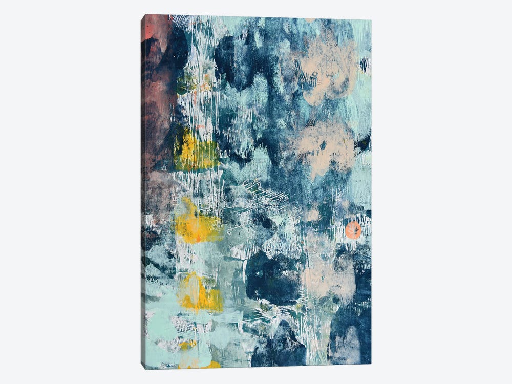 After The Rain II: A Bright Abstract Painting In Blues Pink And Yellow by Alyssa Hamilton 1-piece Canvas Art
