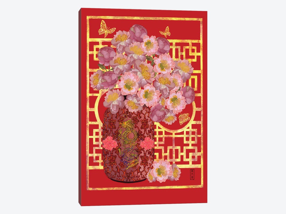 Peony Dragon by Anthony Van Lam 1-piece Canvas Wall Art