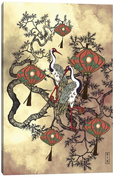Romancing Cranes Canvas Art Print