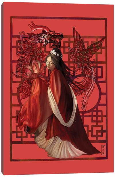 The Lady In Red Canvas Art Print - Dragon Art