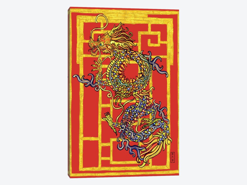 Divine Dragon - Gold Screen II by Anthony Van Lam 1-piece Canvas Print