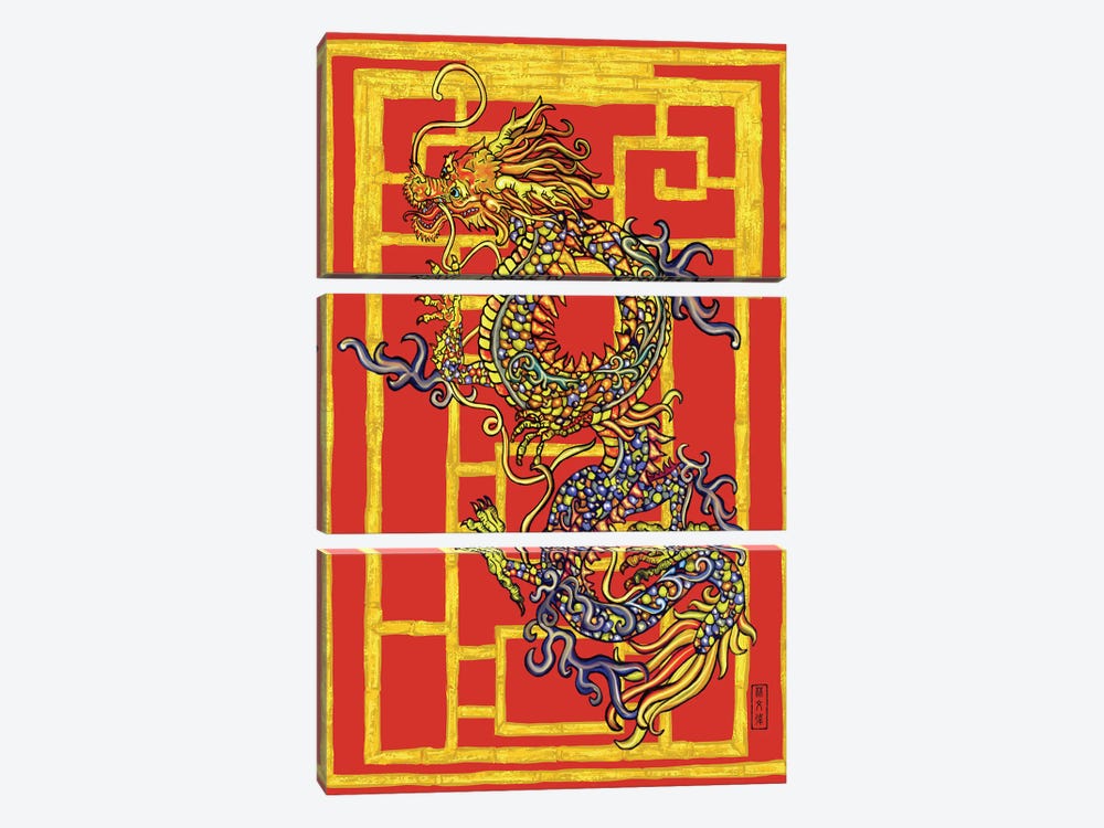 Divine Dragon - Gold Screen II by Anthony Van Lam 3-piece Art Print