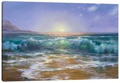 Burst Of Light Canvas Art Print - Lake & Ocean Sunrise & Sunset Art