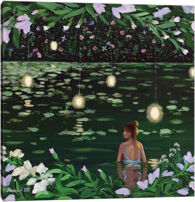 Hidden Lake II Canvas Art Print - Green Art