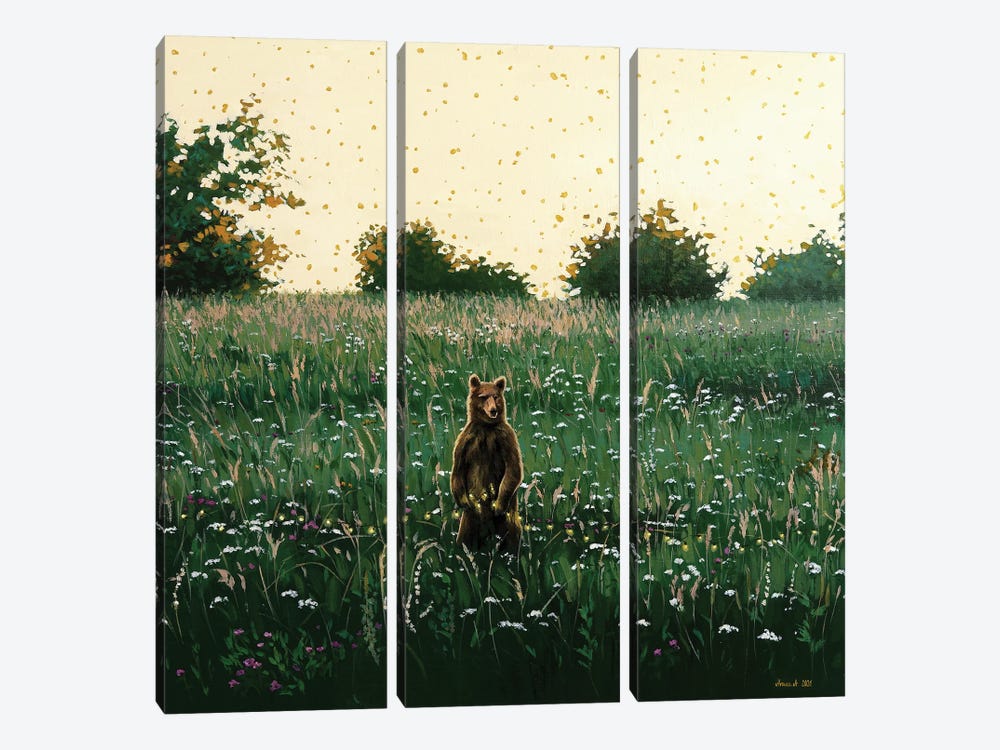 With A Bear On The Meadow by Agnieszka Turek 3-piece Canvas Art
