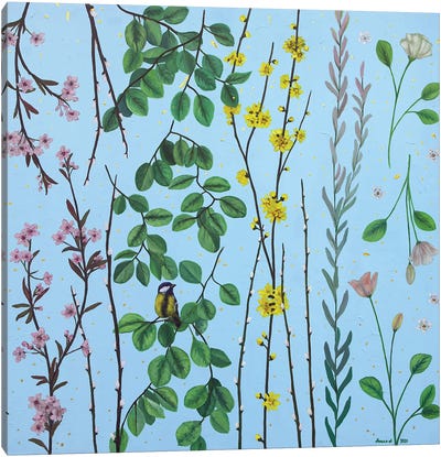 Flowers - Summer Composition Canvas Art Print - Turquoise Art