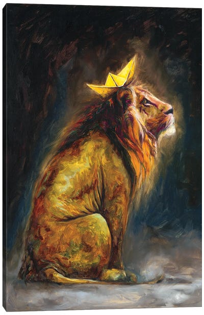 Pink Lions Paper Crowns II Canvas Art Print - Illuminated Dreamscapes