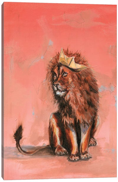 Pink Lions Paper Crowns I Canvas Art Print - Crown Art