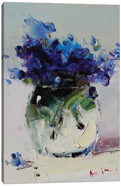 Blue Bouquet In A Glass Canvas Art Print - An Ode to Objects