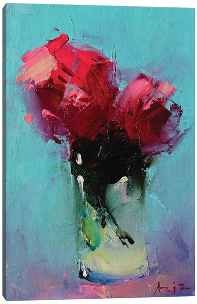 Red Roses In A Glass Canvas Art Print - Aziz Sulaimanov